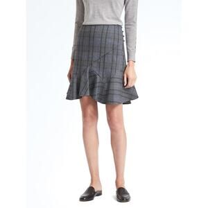 Banana Republic NEW Plaid Panelled Pleated Flounce Skirt Black Gray 10 NWT